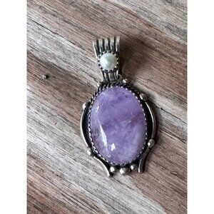 Amethyst & Sterling Silver Pendant Pearl Accent Oval Shape Vintage Style 14g